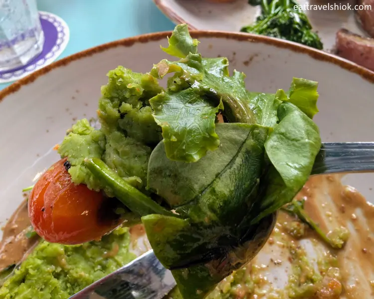 Mushy Peas, Vegetables and Baby Tomatoes